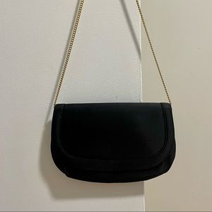 Vintage Morris Moskowitz Womens Shoulder Bag Black Magnetic Flap Gold Chain